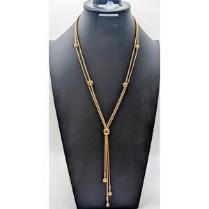 Alfani Gold Tone Double Strand Ball Bead Tassel Snake Chain 24"-26" Necklace